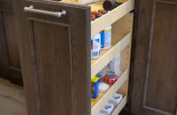 Vanity Pull-Out Storage Bathroom Cabinet Accessory has multiple shelves and full-access to the interior contents of the cabinet.